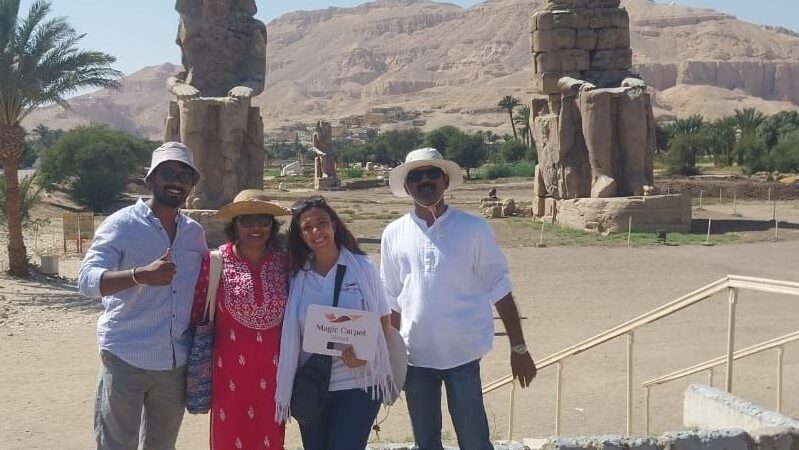 tourists at the Colossi of Memnon