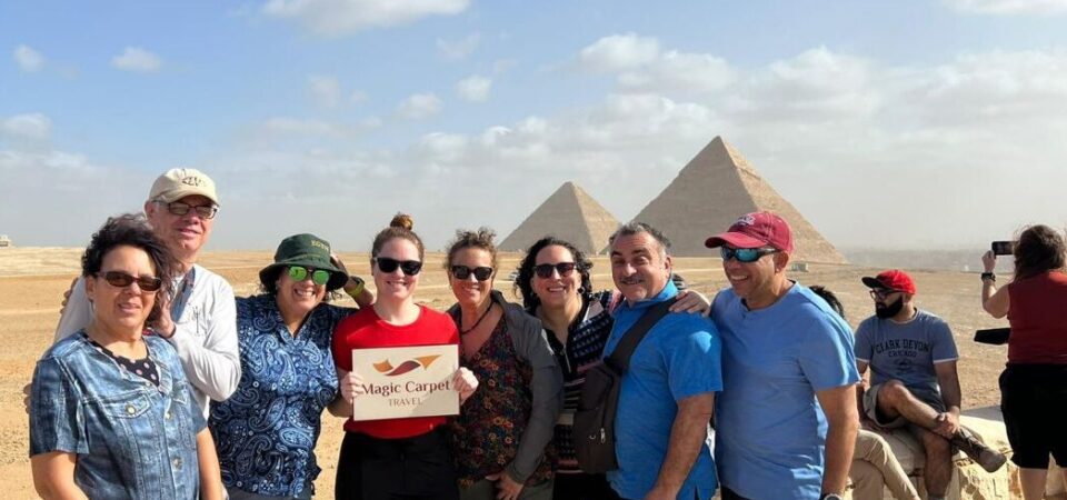 tourists at the pyramids of Giza